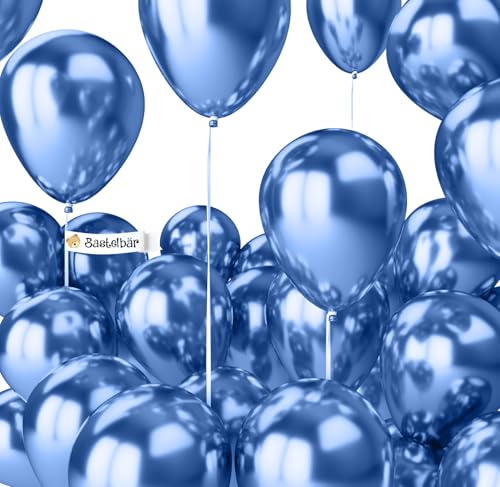 BIO Luftballons Blau [25 Stück] Glänzend/Chrome • Ø38cm XXL • MADE IN EU • Premium Bio Ballons • 100% Naturlatex • Klimaneutral • Helium Luftballons Bunt - Blaue Luftballon - Luftballons Geburtstag von Bastelbär