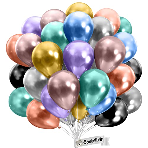 BIO Luftballons Geburtstag [25 Stück] Glänzend/Chrome • Ø38cm XXL • Umweltbewusst & Kompostierbar Nachhaltige Bio Ballons • 100% Naturlatex • Helium Luftballons Bunt • bio logisch abbaubar von Bastelbär