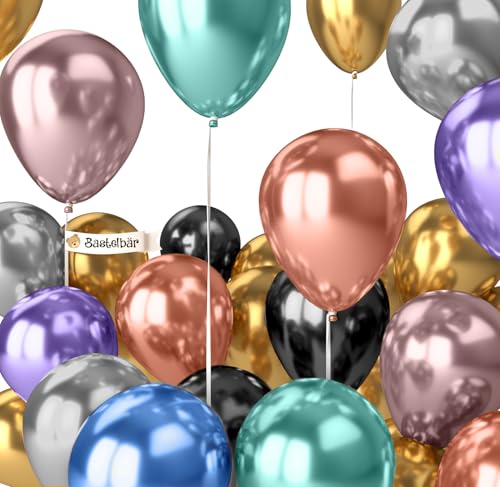 BIO Luftballons Geburtstag [25 Stück] Glänzend/Chrome • Ø38cm XXL • Umweltbewusst & Kompostierbar Nachhaltige Bio Ballons • 100% Naturlatex • Helium Luftballons Bunt • bio logisch abbaubar von Bastelbär