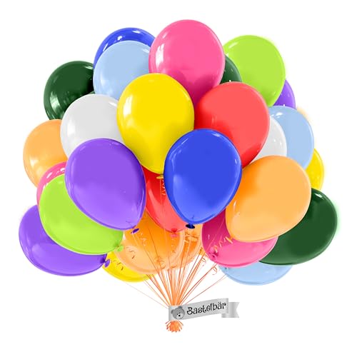 BIO Luftballons Geburtstag [50 Stück] Bunt • MADE IN EU • Umweltbewusst & Kompostierbar • Nachhaltige Bio Ballons 100% Naturlatex • Ø34cm • 10 Farben • Premium Helium Luftballons Bunt von Bastelbär