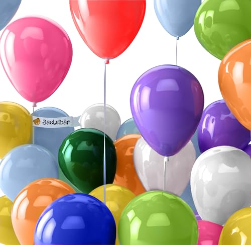 BIO Luftballons Geburtstag [50 Stück] Bunt • MADE IN EU • Umweltbewusst & Kompostierbar • Nachhaltige Bio Ballons 100% Naturlatex • Ø34cm • 10 Farben • Premium Helium Luftballons Bunt von Bastelbär