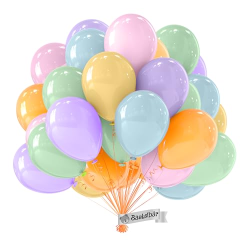 BIO Luftballons Geburtstag [50 Stück] Pastell/Macaron Mix• MADE IN EU • Zertifiziert nachhaltige Bio Ballons • 100% Naturlatex • Ø34 cm • Klimaneutral hergestellt • Helium Luftballons Bunt • Girlande von Bastelbär