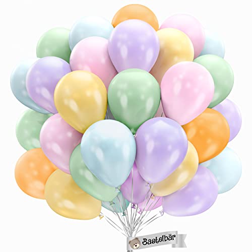 BIO Luftballons Geburtstag • [100 Stück] • Macaron Mix • Premium Ballons aus 100% reinem Naturlatex • Heliumballons bunt • aus natürlichen Rohstoffen • Ballongirlande von Bastelbär