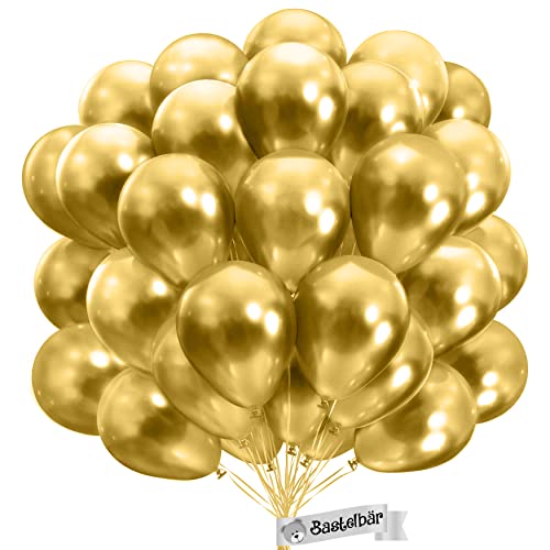 BIO Luftballons Gold [25 Stück] Glänzend/Chrome • Ø38cm XXL • MADE IN EU • Umweltbewusst & Kompostierbar • Premium Bio Ballons Gold • 100% Naturlatex • Goldene Luftballon - Luftballons Geburtstag von Bastelbär