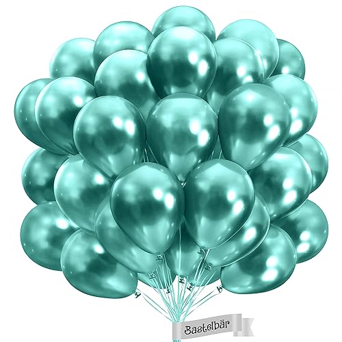 BIO Luftballons Grün [25 Stück] Glänzend/Chrome • Ø38cm XXL • MADE IN EU • Umweltbewusst & Kompostierbar Bio Ballons in Grün • 100% Naturlatex • Grüner Luftballon - Luftballons Geburtstag von Bastelbär