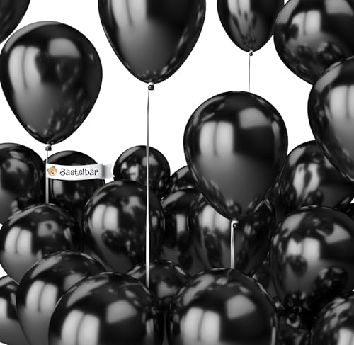 BIO Luftballons Schwarz [25 Stück] Glänzend/Chrome • Ø38cm XXL • MADE IN EU • Umweltbewusst & Kompostierbar Bio Ballons schwarz • 100% Naturlatex • Schwarze Ballons - Luftballons Geburtstag von Bastelbär