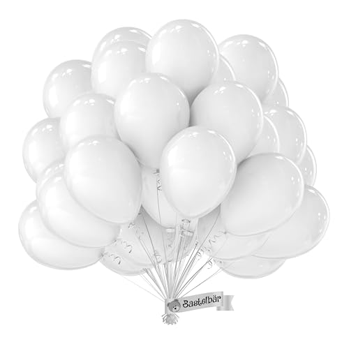 BIO Luftballons Weiß • [100 Stück] • MADE IN EU • Premium Ballons aus 100% reinem Naturlatex • Helium Luftballons Bunt • aus natürlichen Rohstoffen • Luftballons Geburtstag • Luftballons Weiss von Bastelbär