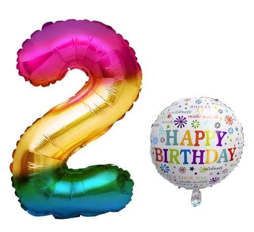 Luftballon 2. Geburtstag • XXL Riesen Folienballon SET • 101cm + 45 cm Ballon + 5M Deko Band • Folienballon 2 • Helium geeignet • Wiederverwendbar • Geburtstagsdeko Jungen Mädchen Ballon Zahl Ballon 2 von Bastelbär