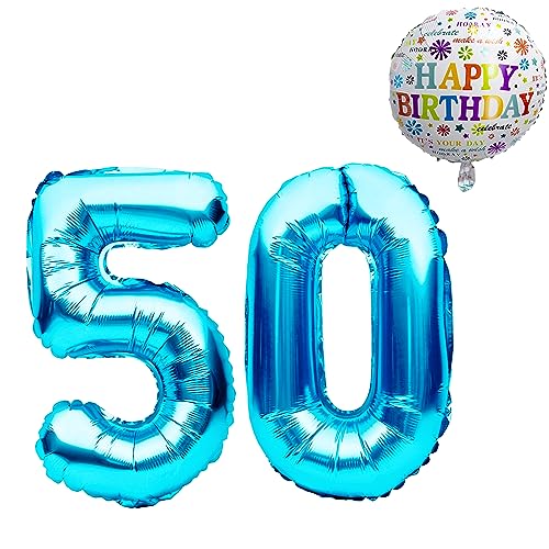 Luftballon 50. Geburtstag • XXL Riesen Folienballon SET • 101CM + 45CM Ballon + 5M Deko Band • Folienballon 50 • Helium geeignet • Wiederverwendbar • 50 Geburtstag Männer Frauen • 50 Geburtstag Deko von Bastelbär