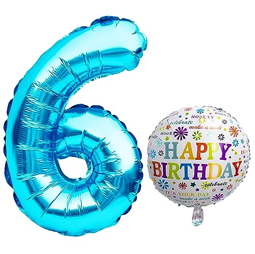 Luftballon 6. Geburtstag • XXL Riesen Folienballon SET • 101CM + 45 cm Ballon + 5M Deko Band • Folienballon 6 • Helium geeignet • Wiederverwendbar • Geburtstagsdeko Jungen Mädchen Ballon Zahl Ballon 6 von Bastelbär