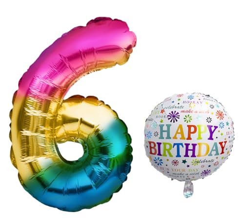 Luftballon 6. Geburtstag • XXL Riesen Folienballon SET • 101cm + 45 cm Ballon + 5M Deko Band • Folienballon 6 • Helium geeignet • Wiederverwendbar • Geburtstagsdeko Jungen Mädchen Ballon Zahl Ballon 6 von Bastelbär