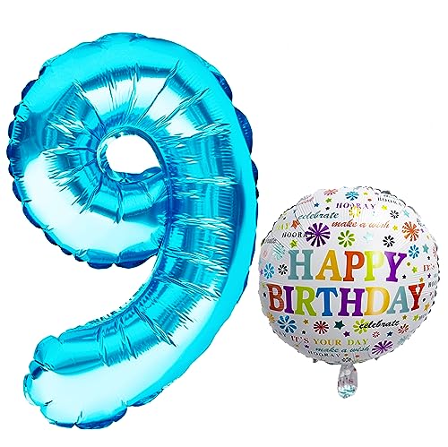 Luftballon 9. Geburtstag • XXL Riesen Folienballon SET • 101CM + 5M Deko Band • Folienballon 9 • Helium geeignet • Wiederverwendbar • Geburtstagsdeko Jungen Mädchen Ballon Zahl Ballon 9 von Bastelbär