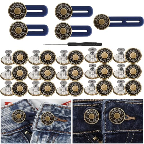 Hosenknopfverlängerungen – Ersatz-Jeans-Knöpfe, verstellbare Hosen-Taillenverlängerung, Hosen-Metall-Ersatz, 17 mm, kein Nähen, Jeansknopfnadeln für Denims, Jeans, Jacken, Männer und Frauen, Hosen, von Basuit