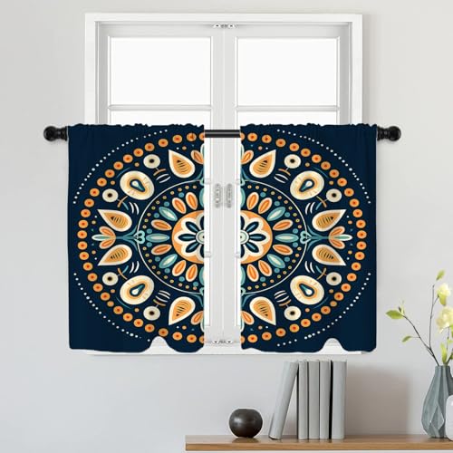 Batmerry 2 Stück Mandala Vorhänge mit Blumenmuster Kreismuster, Kurzgardinen aus Polyester, mehrschichtig, für Wohnzimmer/Badezimmer, 91,4 x 66 cm von Batmerry