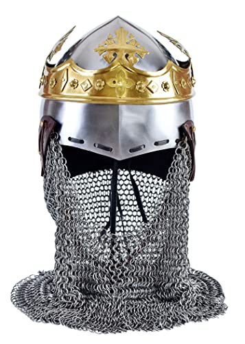 Battle-Merchant Helm von Robert Bruce, Mittelalter-Beckenhaube mit Brünne, 1,6 mm Stahl von Battle-Merchant