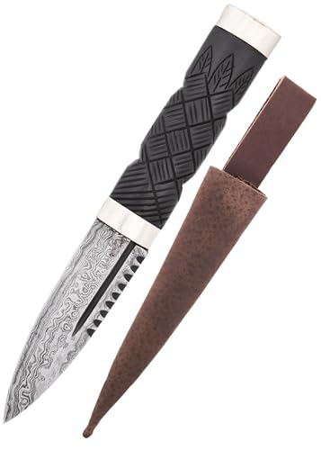 Battle-Merchant Sgian Dubh Messer mit Damaststahlklinge und Lederscheide von Battle-Merchant