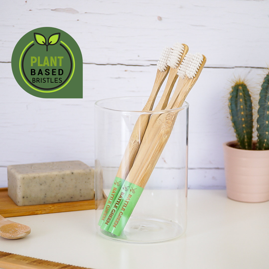 Bambus Zahnbürste - 100% Borsten Auf Pflanzlicher Basis Zero Waste Plastikfrei Natürliche Aus Holz Nachhaltiges Geschenk, Veganes Geschenk von BattleGreenBox