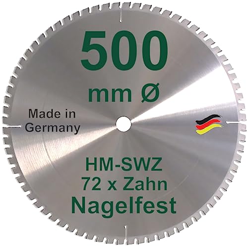 HM Kreissägeblatt 500 x 30 Z= 72 SWZ SUPER nagelfest Sägeblatt 500mm Bauholz Naturholz Brennholz Hartholz Schalholz Faserplatten Leimholz zum Sägen mit Wippsäge Tischkreissäge Kreissäge Brennholzsäge von BauSupermarkt24