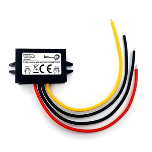 Bauer Electronics | DC-DC 18V-36V zu 12V Spannungs-wandler 5A 60W | Spannungs-regler 24-V 12-V Netzteil Strom-adapter Spannungs-stabilisator Spannungs-begrenzer LKW Step-down Buck Converter Volt von Bauer Electronics