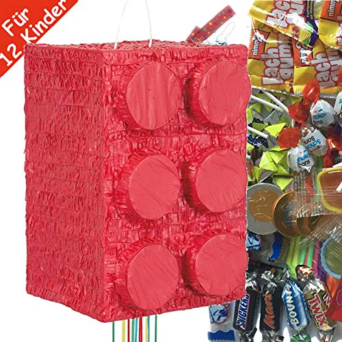 Pinata-Set * BAUSTEINE * mit großer Zug-Piñata + 100-teiliges Süßigkeiten-Füllung No.1 von Carpeta | Spanische Zugpinata für bis zu 12 Kinder | Tolles Spiel für Kindergeburtstag von Bausteine-Party: