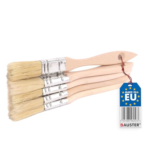 BAUSTER® 5 Stück Pinsel 15 mm mit Holzstiel Flachpinsel Alle Größen Beizpinsel Malerei Malerei Lacke Acrylfarben reißfeste Borsten abwaschbar universal Zubehör für Renovierungsarbeiten von Bauster