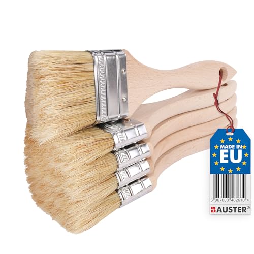 BAUSTER® 5 Stück Pinsel 50 mm mit Holzstiel Flachpinsel Alle Größen Beizpinsel Malerei Malerei Lacke Acrylfarben reißfeste Borsten abwaschbar universal Zubehör für Renovierungsarbeiten von Bauster