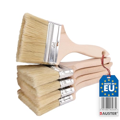 BAUSTER® 5 Stück Pinsel 76 mm mit Holzstiel Flachpinsel Alle Größen Beizpinsel Malerei Malerei Lacke Acrylfarben reißfeste Borsten abwaschbar universal Zubehör für Renovierungsarbeiten von Bauster