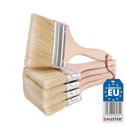 BAUSTER® 5 Stück Pinsel 90 mm mit Holzstiel Flachpinsel Alle Größen Beizpinsel Malerei Malerei Lacke Acrylfarben reißfeste Borsten abwaschbar universal Zubehör für Renovierungsarbeiten von Bauster