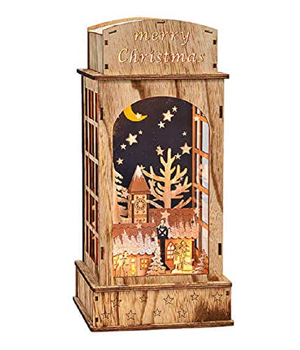 Bavaria Home Style Collection Weihnachtsdeko Weihnachtslaterne Holz mit Winterlandschaft dekorative Holz-Kirche und Haus Adventsdeko Merry Christmas von Bavaria Home Style Collection