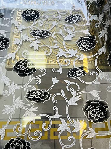 Tischfolie Tischdecke Schutzfolie mit Muster 2mm Transparent Klar 80 cm Blume Abwaschbar (80x160) von Bavary