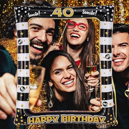 Aufblasbarer Fotorahmen,40.Geburtstag Deko Fotorequisiten,Schwarzes Gold Aufblasbarer Rahmen zum 40.Geburtstag,Party Foto Booth Props für Partydeko,Partei Dekorationen,40.Geburtstag Deko Männer Frauen von Bavooty