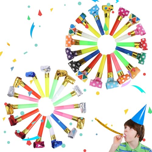 Bavooty Kindergeburtstagshörner,Bunte Partyhörner,Tröten Kindergeburtstag,Krachmacher,Partytröte,Mehrfarbig Party Gebläse,Partygebläse,Partypfeifen-Geräuschmacher für Hochzeit,Geburtstag,6cm,50pcs von Bavooty