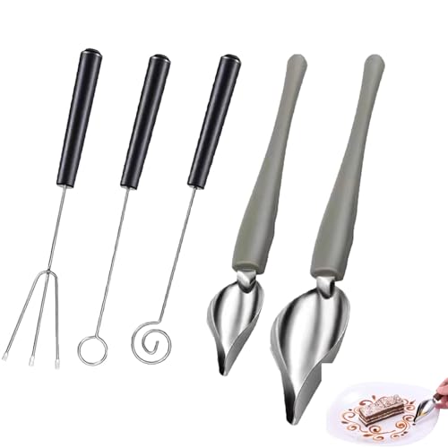 Dekorierlöffel Set,Löffel DIY Werkzeuge,Dekorierlöffel Edelstahl,Schokoladen-Tauchgabel Set,Pralinengabel,Patisserie Zubehör,Pralinen Zubehör,Sauce Kuchen Dekorieren Tools für Restaurants,5 Stück von Bavooty