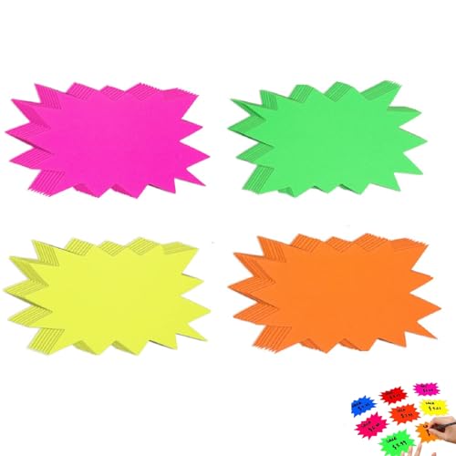 Fluoreszierend Preisschilder,40 Stück Preisschild Starburst,Leer Sternform Verkaufsschilder,Zeichen Verkaufsschilder,Sale Preisschilder,Neon Fluoreszierende Zeichen für Verkaufsförderung,Supermärkten von Bavooty