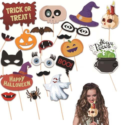 Halloween Foto Requisiten,20 Stück Halloween Fotobox Accessoires,Halloween Foto Booth Props,Halloween Photo Props Set,Halloween Foto Accessoires,Photo Booth Requisiten für Halloween Karneval Cosplay von Bavooty