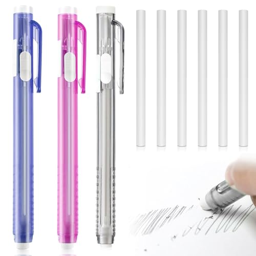 Radiergummi Stift,Stift Radiergummi,Erasable Pen,Radiergummi Stift Set im Stiftstil,3 Einziehbare Radierstifte + 6 Refill Radiergummis,Einziehbare Mechanische Radiergummi Stift,Pen Style Radiergummis von Bavooty