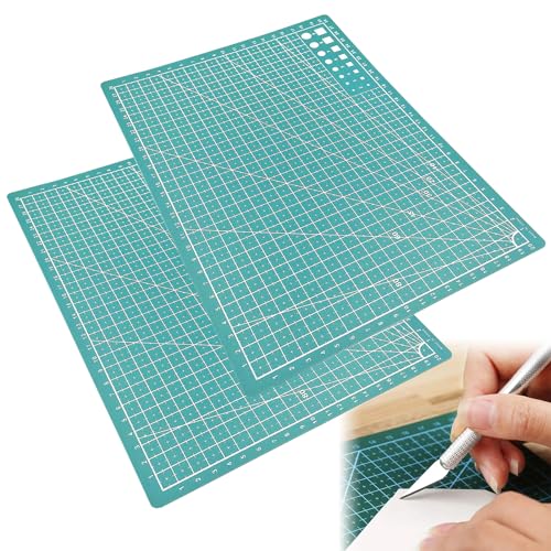 Schneidematte Set,Selbstheilende Bastelunterlage Mat,A4 Selbstheilend Schneidematte,Selbstheilende Schneideunterlage,Doppelseitig Rastern,Für Professionelle Schnitte,Handrückenbretter,30×22cm,Grün von Bavooty