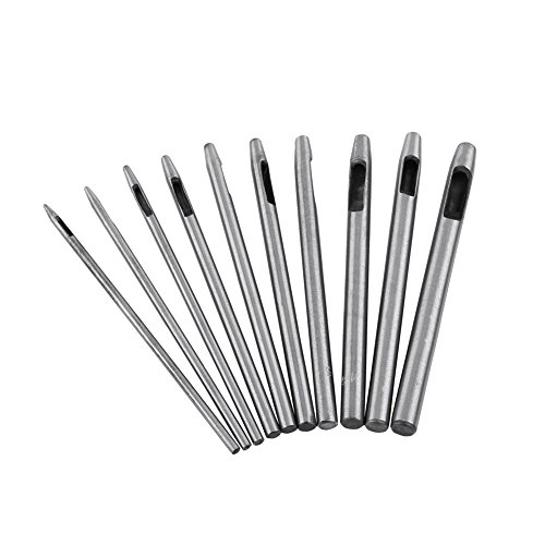 Baxnore 10-teiliges Hohllederstanzer-Set, Hohllederstanzer-Set aus Stahl, Ledergürtel-Lochstanzer-Werkzeug, ovale Lederstanzer für Lederhandwerksgürtel 0,5–5 mm von Baxnore