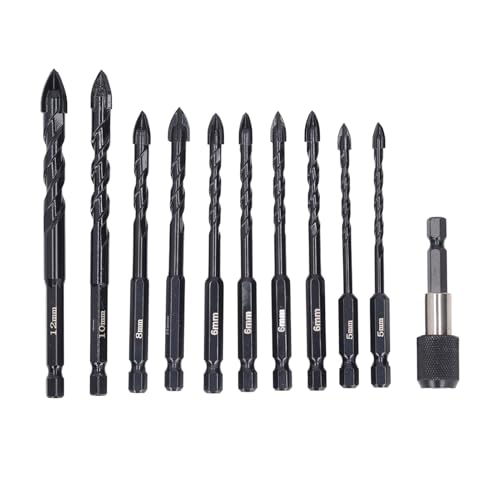 Baxnore 11-teiliges Steinbohrer-Set, Hartmetall-Betonbohrer-Set, rostfreies Hartmetall-Bohrer-Set, Sechskantbohrer-Bohrer für elektrische Bohrmaschinen von Baxnore