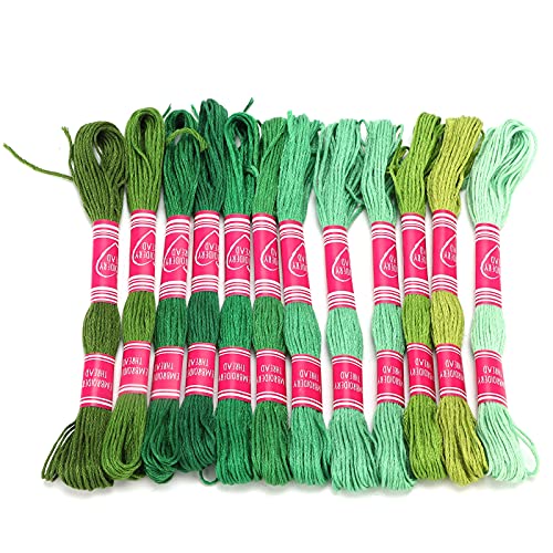 Baxnore 12-teiliges Stickgarn-Set, Sticktwist, Freundschaftsarmband-Fäden, Polyester-Linie mit Farbverlauf, leuchtenden Farben, Bastelgarn für Stickerei-Kunsthandwerk (Green Series) von Baxnore