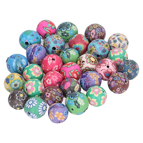 Baxnore 30pcs runde Tonperlen, 0,4-0,5 Zoll farbenfrohe Blumenmusterperlen für Schmuckherstellung Armbänder Anhänger, weiches Leichtgewicht Baxnore 30pcs runde Tonperlen, 0,4-0,5 Zoll farbenfrohe Blumenmusterperlen für Schmuckherstellung Armbänder Anhänger, weiches Leichtgewicht von Baxnore