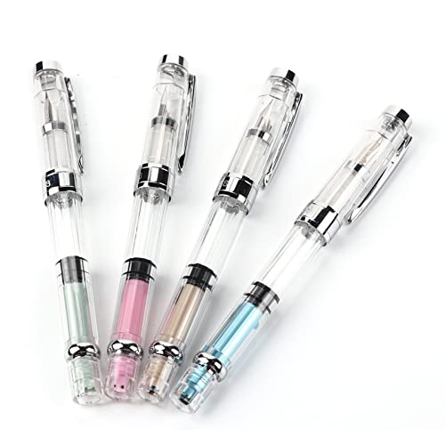 Baxnore 4-teiliges schwarzes Füllfederhalter-Set, 0,5 mm transparenter Füllfederhalter, transparenter Acrylschaft, modernes Design, glatter Schreibstift für das tägliche Schreiben von Baxnore