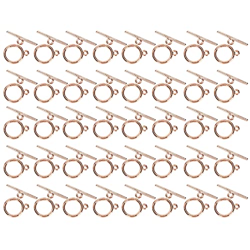 Baxnore 40 Sets T-Bar-Verschlüsse-Sets, runde Knebelverschlüsse, Verbinder, Legierungs-OT-Schnallenornamente, Halsketten-Armbandverschlüsse, runder Ring-Knebelverschluss für (Roségold) von Baxnore