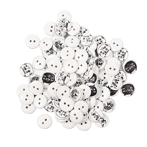 Baxnore 500PCS Wooden Buttons, 2 Holes Round Craft Buttons, Cartoon Cat Print Cardigans Buttons, Wood Buttons, Manual Button for Clothes Bag Craft 15mm (White Background Black Line Cat) von Baxnore