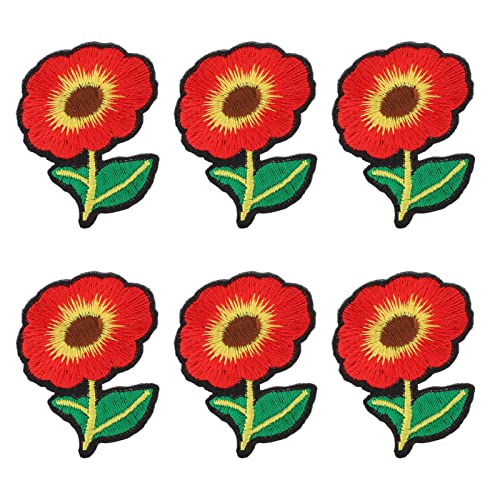 Baxnore 6pcs Bügeleisen auf Flecken, Eisen auf Reparaturflecken, rotes Blumendesign Nähen auf Reparaturflecken, Waschbügel von Baxnore