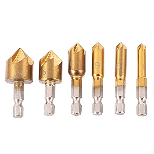 Baxnore 6pcs Countersink Drill Bit, HSS Chamfer Countersink Drill, Hex Countersink Bohrer Set, Hex Shank Countersink Bohrer, Kammernbohrer für Holz von Baxnore