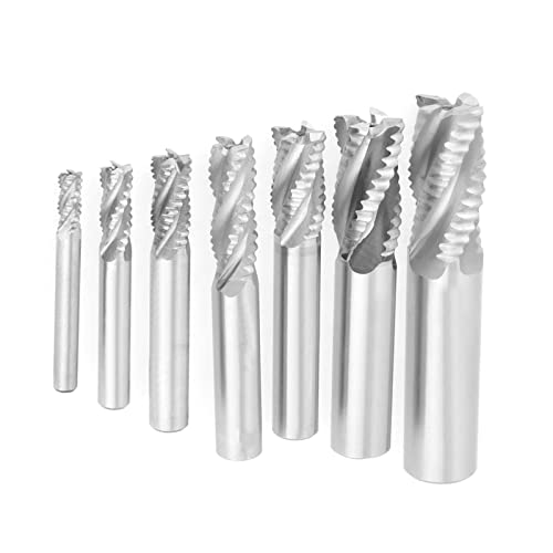 Baxnore 7-teiliges Schruppfräser-Set, HSS-Schaftfräser-Set, 6 bis 20 mm, 4-schneidiger Fräser, verschleißfester Spanbrecher-Werkzeugschneider für Schlitzfräsen, Lochschneiden von Baxnore