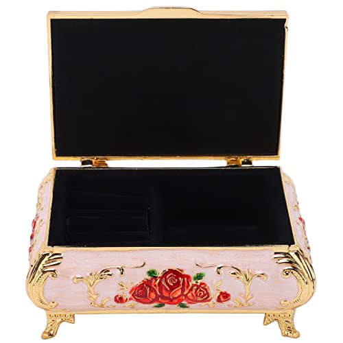 Baxnore Handgeschnitzte Schmuckschatulle von, Metallschmuckschatulle mit Rosenprägung, Aufbewahrungsbox für antiken Schmuck aus Zinklegierung, Schmuck-Organizer (Goldweiße rote Rose) von Baxnore