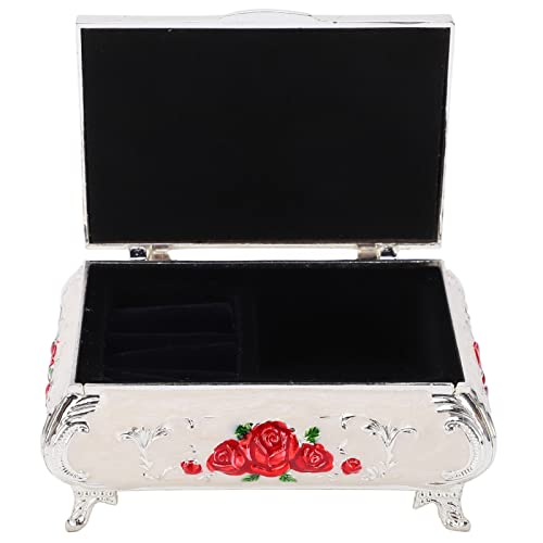 Baxnore Handgeschnitzte Schmuckschatulle von, Metallschmuckschatulle mit Rosenprägung, Aufbewahrungsbox für antiken Schmuck aus Zinklegierung, Schmuck-Organizer (Silberweiße rote Rose) von Baxnore