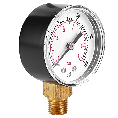 Baxnore Manometer, 1/4 BSPT Messinggewinde, Verschleiß Widerstandsboden -Anschlussdruckmesser für Brennstoffluftölgaswasser (0-100PSI 0-7BAR) von Baxnore